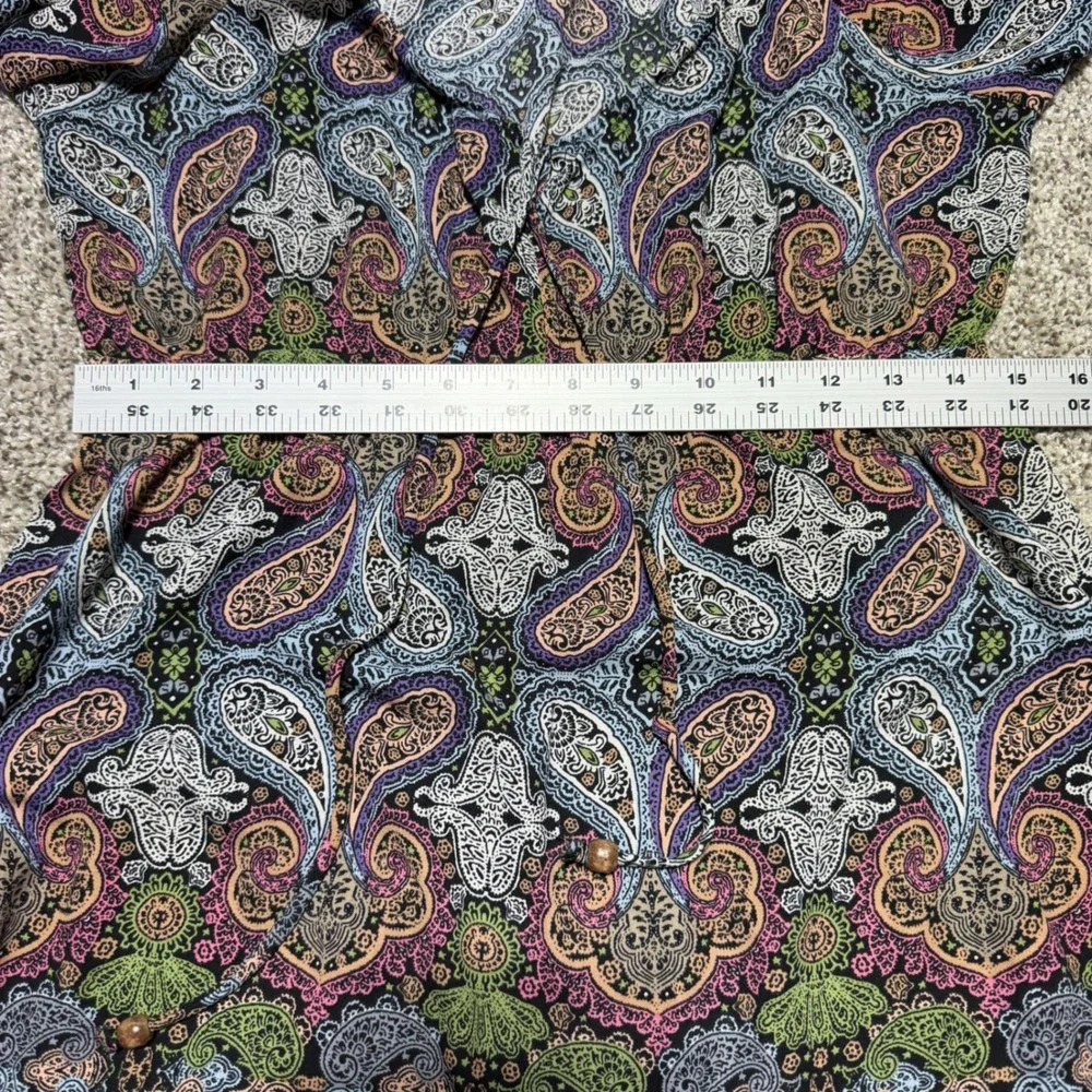 Earthbound Trading Co V Neck Lantern Sleeve Mini Dress Paisley Print Boho size S